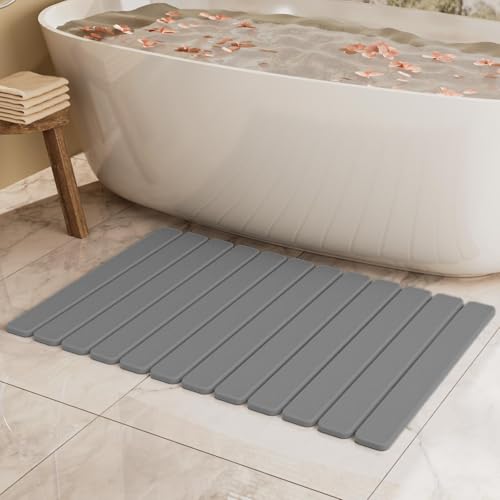 Large Stone Bath Mat 31.5 x 19.7in, Quick Dry Diatomaceous Earth Mats for Bathroom, Super Absorbent Foldable Bath Stone Mat, Non Slip, Dish Drying Mat for Kitchen Counter,Dark Gray - color: Dark Gray, size: 31.5" x 19.7" (Rectangular)