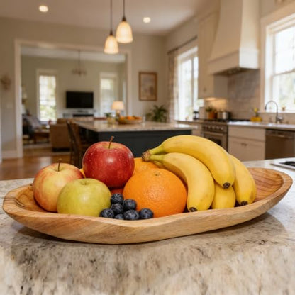 BTEOBFY 15-Inch Wavy Wooden Fruit Bowl - Handcrafted Solid Wood Decorative Basket for Kitchen Countertop - Large Rustic Dough Bowl Centerpiece, Natural Driftwood Decor for Bread & Snacks - size: 15.5 INCH