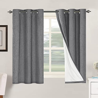 H.VERSAILTEX Primitive Linen Curtains 100% Blackout Curtain Drapes Burlap Fabric Curtains with White Thermal Insulated Liner, Grommet Top Drapes Living Room/Bedroom (2 Panels, 42 x 54 Inch, Grey) - color: Grey, size: 42"W x 54"L (Pack of 2)