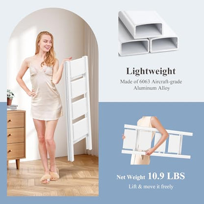 4 Step Ladder, Folding Step Stool with Wider Pedal, Anti-Slip Feet & Non Slip Stripes, Aluminum Sturdy Material, 300Lbs Capacity, Elegant Look of Modern White Better Matches Your Home - color: White, size: 4 Step