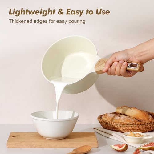 SENSARTE Ceramic Nonstick Sauce Pan with Lid, 2.0 Quart Small Saucepan, White Cooking Pot with Stay Cool Handle, Non toxic Kitchen Sauce Pot, Non stick Small Pot, Induction Pot, PFOA PTFE PFAS Free - color: Ceramic White, size: 2.0 Quarts