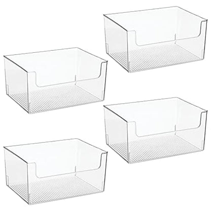 mDesign Large Modern Plastic Open Front Dip Storage Organizer Bin Basket for Bathroom Organization - Vanity Shelf, Cubby, Cabinet, and Closet Organizing Decor - Ligne Collection - 4 Pack - Clear