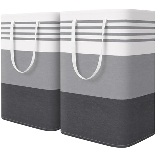 WOWBOX 2 Pack Laundry Baskets, Laundry Hampers, Freestanding Dirty Clothes Hampers with Reinforced Handles & Cross Stitch & Waterproof Coating, for Laundry Bedroom Bathroom Dorm,75L Grey - color: Grey, size: 75L