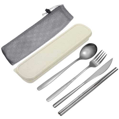 uxcell Travel Utensils with Case, Stainless Steel Portable Silverware, Black - color: Black