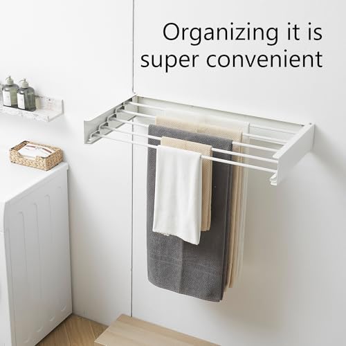 RFOUO Clothes Drying Rack, Laundry Hanging Rack Collapsible, Wall Mounted Drying Rack for Laundry, Foldable Drying Rack Indoor Outdoor, 31.5" Wide, 5 Aluminum Rods, 60 lb Capacity (White 31.5") - size: 31.5 Inch without hooks