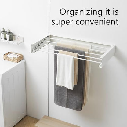 RFOUO Clothes Drying Rack, Laundry Hanging Rack Collapsible, Wall Mounted Drying Rack for Laundry, Foldable Drying Rack Indoor Outdoor, 31.5" Wide, 5 Aluminum Rods, 60 lb Capacity (White 31.5") - size: 31.5 Inch without hooks
