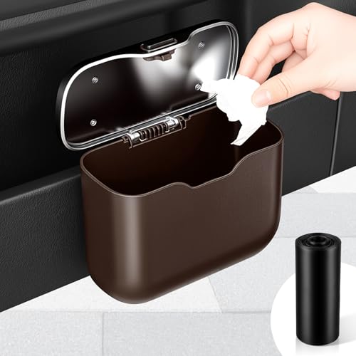 UYYE Car Trash Can, Car Garbage Bin with Lid & Handle - Leak-Proof Mini Trash Can for Car, Truck, SUV - Essential Car Accessories for Organization (Brown) - color: Brown