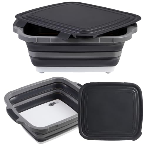 2-Pack Collapsible 3-in-1 BBQ Prep Tub with Locking Lid | Folding Cutting Board, Marinating & Washing Container, Locking Lid for Easy Storage - Kitchen & BBQ Must-Have