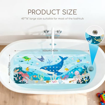 Baby Bath Mat for Tub, Non Slip Kids Bath Shower Mat, 40 X 16 Inch Large Bathtub Mat with Drain Holes and Suction Cups for Toddlers, Machine Washable and Waterproof (Whale) - color: Whale