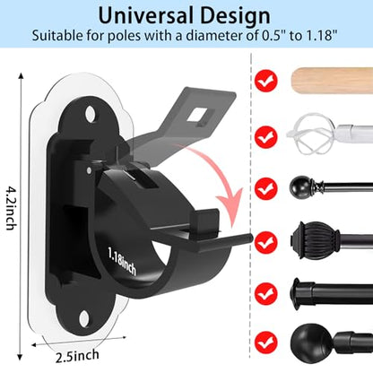 No Drill Curtain Rod Brackets，No Drill Needed Curtain Rod Holders, Adhesive Curtain Rod Holder，Multipurpose Nail Free Stick on Curtain Rod Hooks Self Adhesive Rod Holder Hooks（Black 6Pcs） - color: Black-6pcs