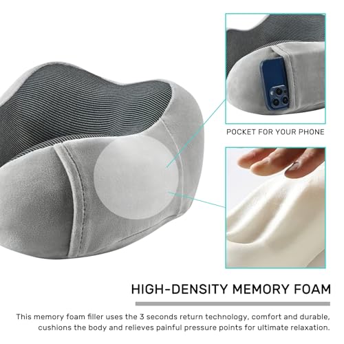 urnexttour Neck Pillow Airplane-2 Pack Memory Foam Travel Pillow, Soft Support Travel Neck Pillow for Travelling, Sleeping Rest, Car, Train and Home Use (Black&Grey) - color: Black&grey