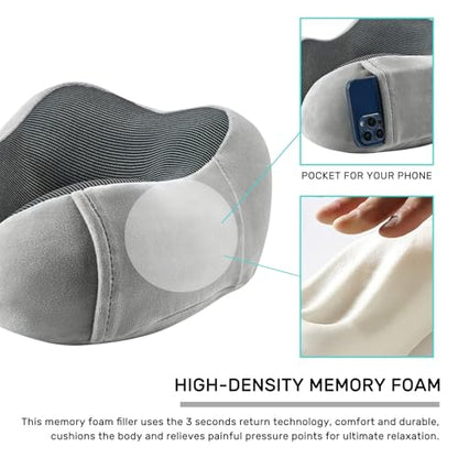 urnexttour Neck Pillow Airplane-2 Pack Memory Foam Travel Pillow, Soft Support Travel Neck Pillow for Travelling, Sleeping Rest, Car, Train and Home Use (Black&Grey) - color: Black&grey