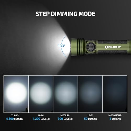 OLIGHT Seeker 4 Pro Rechargeable Flashlights, 4600 Lumens High Powerful Bright LED Light with USB C Holster, Waterproof IPX8 for Emergencies, Camping, Searching (OD Green) - color: OD Green