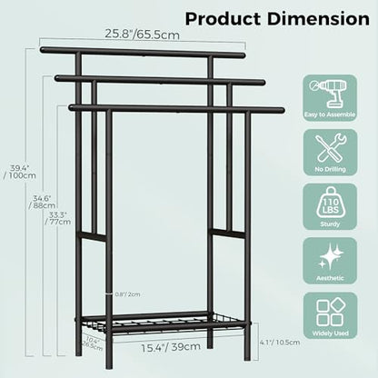 Free Standing Towel Racks for Bathroom, 3-Layer Towel Drying Rack with Storage Rack, Black Metal Towel Rack Stand, 12" W x 25.8" L x 39.4" H, UXJMJ002B
