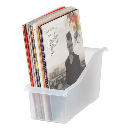 IRIS USA Plastic Book Bin Magazine Holder, 8-Pack, Vertical Standing Connecting Container Box for Office Dorm Study Homework Binder Notebook File Craft Stationery Supplies Organizer Caddy, Clear - size: 8 - Pack, style: Magazine Holder