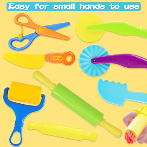 LCY WEDSHI Dough Tool Set, 9 Pcs Dough Tools Sets for Kids Ages 4-8, Dough Accessories Includes Cutters Roller, Rolling Pins, Safety Scissors, Plastic Knife, Plastic Rollers - style: 9pcs
