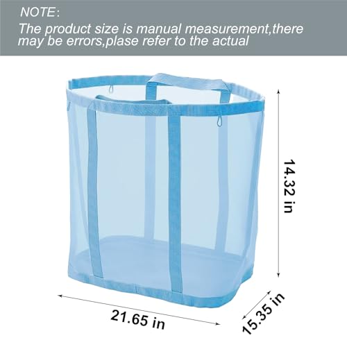 Mesh Bag with Handles, Collapsible Laundry Basket, Foldable Laundry Bag, Breathable Folding Beach Bag,Space-saving Travel Tote Bags (2, Blue) - color: Blue