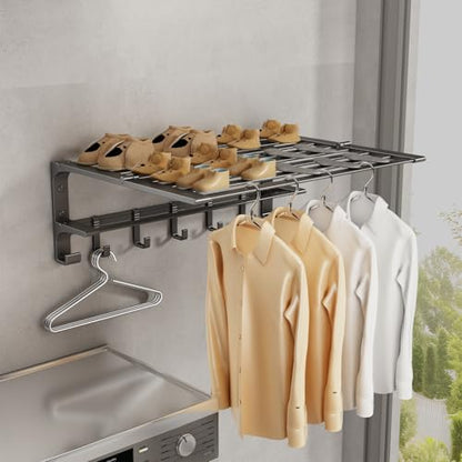 VOLPONE 24 Inch Towel Rack with Towel Bar Holder Foldable Large Towel Shelf with Movable Hooks Rustproof Widened Towel Storage Rack Wall Mount for Bathroom Lavatory Matte Grey - color: Matte Grey
