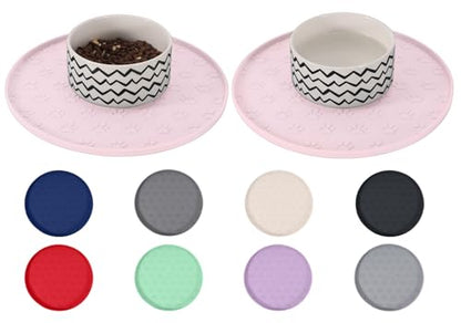 Comtim Waterproof Dog Food Mat - 2 Pack Silicone Pet Food Mat Dog Food Bowl Mats Cat Water Mats Eating Tray, Non-Slip Pet Placemat with Lip for Messy Drinkers to Protect Floor,Pink 11"×11" - color: Pink