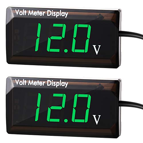 2 Pieces DC 4 to 28V Car Digital Voltmeter 12V Voltage Meter Car Audio Gauge LED Display 12V Waterproof Voltage Gauge Meter for Motorcycle(Green Light) - color: Green Light