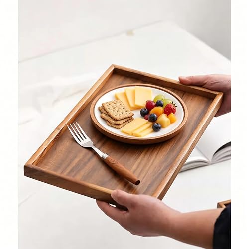 Solid Black Walnut Wood Serving Tray with Raised Edges, 11.8 x 7.8 Inch Rectangular Wooden Decorative Platter for Coffee Table, Kitchen, Bathroom Vanity, Breakfast & Home Decor