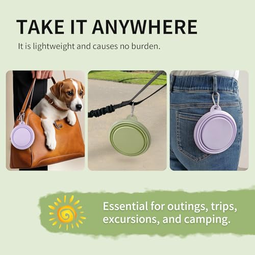Collapsible Dog Bowls 2-Pack, Portable Travel Dog Bowl with Carabiner, Food-Grade Silicone Pet Bowl for Hiking, Walking(Macaron Violet and Green) - color: 12 OZ Macaron Violet and Green