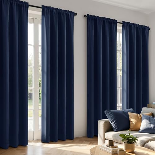 MIULEE Blackout Curtains 4 Panels Sets Navy Blue 84 Inch Length, Top and Bottom Rod Pocket Room Darkening Curtains for Living Room Bedroom Windows, 4 Pack Thermal Insulated Light Blocking Curtain - color: Navy Blue, size: 40"W x 84"L (Pack of 4)