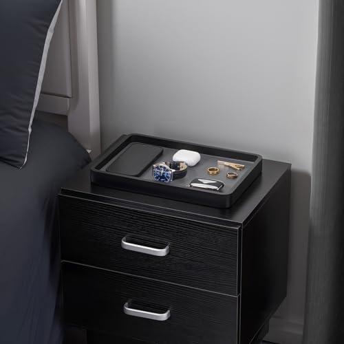 ProCase Wooden Valet Tray for Men, Wood Catch-All EDC Organizer, Fathers Day Gift, Nightstand Entryway Bedside Dump Holder for Wallets, Keys, Watches, Phones, Loose Change, Trinkets -Black - color: Black