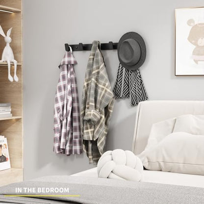 Coat Hook Wall Rack Hanger - Double Coat Rack with 5 Hooks Wall Hooks for Hanging Hat Key Bag Towel Wall Mount Coat Rack, Black 2 Packs - color: Black, size: Rectangle 5 Hooks 2 Packs