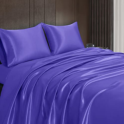 Homiest 3pcs Satin Sheets Set Luxury Silky Satin Bedding Set with Deep Pocket, 1 Fitted Sheet + 1 Flat Sheet + 1 Pillowcase (Twin Size, Periwinkle Blue) - color: Periwinkle Blue, size: Deep pocket - Twin size