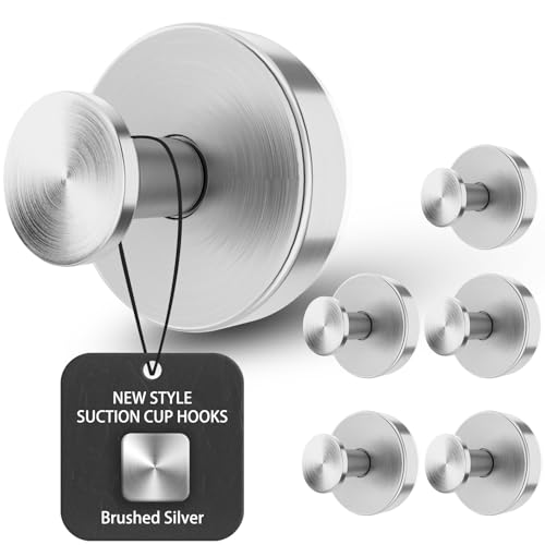 BKV Suction Cup Hooks for Glass Window,Removable Shower Hooks for Inside Shower,Metal Towel Hooks for Bathrooms,6 Pack(Silver) - color: Silver, size: 6 Pack