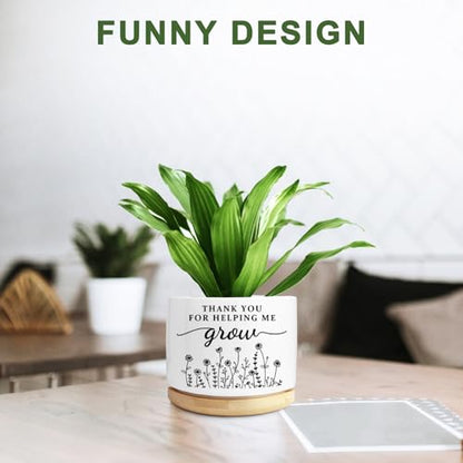 Thank You Teacher Appreciation Gift, Succulent Planter, Flower Cactus Plant Pot, Appreciation Gifts for Teachers Mom Women, Teacher Gifts Thank You for Helping Me Grow (No Plants) - color: Thank You Grow
