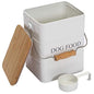 Morezi Dog Treat and Food Storage Tin with Wooden Lid and Scoop Included - White Powder - Carbon Steel - 5 lbs Capacity - Pet Food Container Storage Canister - color: White