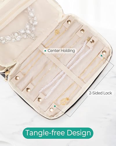Marscamd Travel Jewelry Organizer Case for Women, Foldable Jewelry Bag for Earrings, Rings, Necklaces, Bracelets, Brooches, Black - color: Black