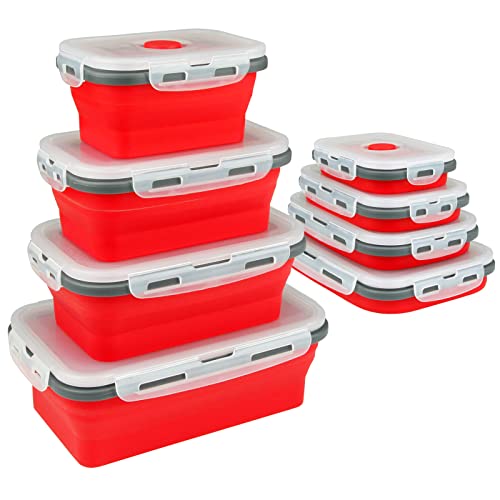 Guyuyii 4 Pack Collapsible Food Storage Containers with Lids | 4 Size (12/17/27/40 oz) for RV, Camping, Meal Prep, Small Kitchens | Compatible with Microwave/Oven/Freezer/Dishwasher, Red - color: red rectangle