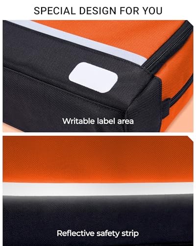 2 Pack Small Tool Bags Zipper Pouch for Organizing, with Adjustable Shoulder Strap & Carabiner, Utility Small Tool Pouch with Multi Pocket Compartments and Label Area (12" & 10") - color: Orange 2 Pack