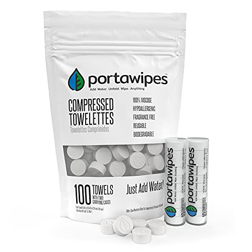 Portawipes Coin Tissues | 100 Pack with 2 Carrying Cases | Toilet Paper Tablets | Compressed Towels | Expandable Wipes | Soft & Odor Free - size: 100 Count (Pack of 1)