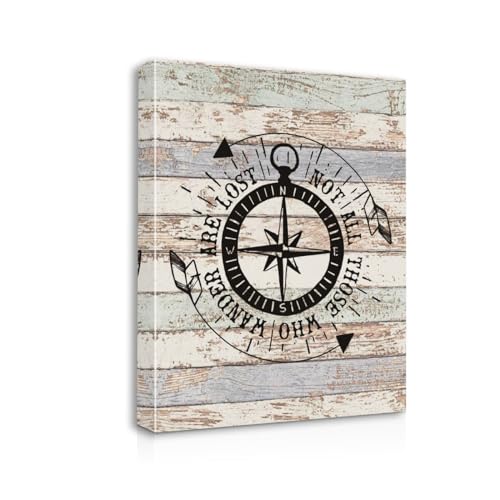 Funny Not All Those Who Wander Are Lost Canvas Wall Art Prints, Artwork Signs Framed for Camper Decor, 11 X 14 inch, Campers Gifts, Nautical Compass Decor - color: Wander