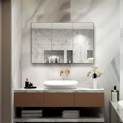 IDYLLOR Black Bathroom Medicine Cabinet with Round Corner Framed Door, 40 x 25.5 inch, Recessed or Surface Mount, with Adjustable Glass Shelves - size: 40 x 25.5 inch