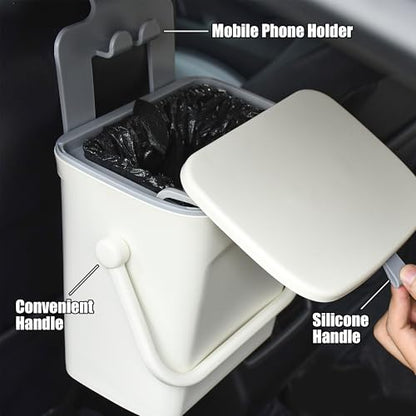 Leakproof Car Trash Can, Mini Hanging Garbage Can with Lid, Vehicle Trash Bin for Back Seat Car Garbage Bin for Sedans, SUVs, MPVs & Trucks (White) - color: White