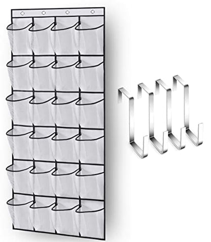 MISSLO Over The Door Shoe Organizer 24 Large Mesh Pockets, White - color: White