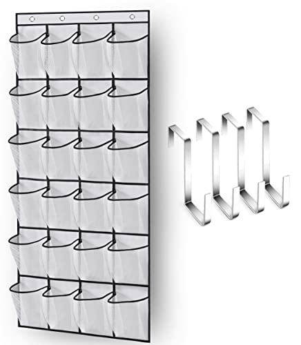 MISSLO Over The Door Shoe Organizer 24 Large Mesh Pockets, White - color: White
