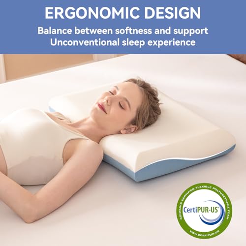 Memory Foam Firm Pillows for Sleeping, 4.7'' Orthopedic Cervical Neck Pillow with Two-Sided Reversible Cover,Medium Firm Gusseted Gel Pillows for Back & Side Sleepers - size: 24*16*4.7’‘