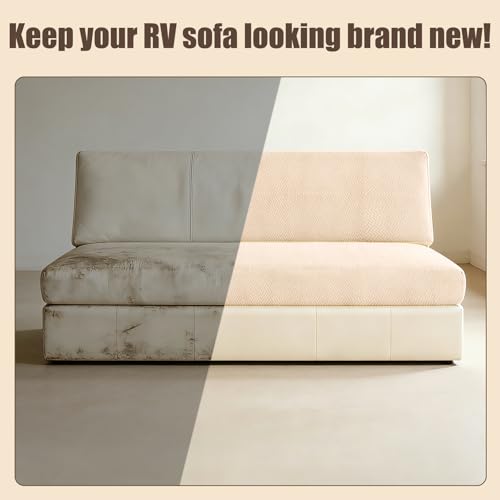 2 Piece RV Couch Covers for Sofa Bed, Stretch Elastic Camper Slipcover for RV Jackknife Sofa Bed, Washable Anti-Slip Furniture Protector, Pet Friendly & Wrinkle Free(Beige) - color: Beige