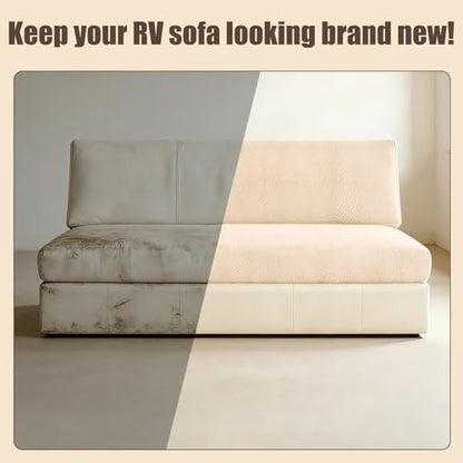 2 Piece RV Couch Covers for Sofa Bed, Stretch Elastic Camper Slipcover for RV Jackknife Sofa Bed, Washable Anti-Slip Furniture Protector, Pet Friendly & Wrinkle Free(Beige) - color: Beige