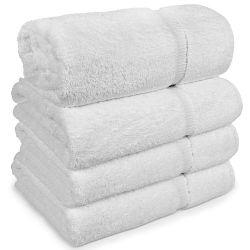 Chakir Turkish Linens 4 Piece Extra Large Bath Towels, 100% Cotton Luxury Turkish Towels for Bathroom, Soft Absorbent Bath Towels, 30 x 60 Inches, White - color: White