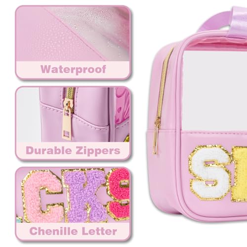 Snack Bags Chenille Letter Clear Makeup Bag Snacks Bags for Travel, Clear Snack Pouch, Preppy Cosmetic Bag, Sunscreen Bag, Travel Toiletry Pouches Cosmetic Pouch for Women and Girls - color: Purple