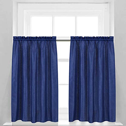 Valea Home Waffle Weave Textured Bathroom Window Curtains Water Repellent Short Curtains Window Covering Half Window Curtains Kitchen Tiers 45 inch Length, Navy Blue, Set of 2 - color: Navy Blue, size: 36"W x 45"L (Pack of 2)