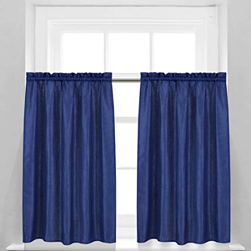 Valea Home Waffle Weave Textured Bathroom Window Curtains Water Repellent Short Curtains Window Covering Half Window Curtains Kitchen Tiers 45 inch Length, Navy Blue, Set of 2 - color: Navy Blue, size: 36"W x 45"L (Pack of 2)