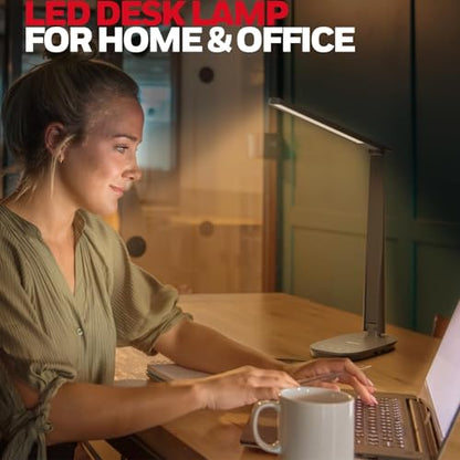 Honeywell HWT-H2 LED Desk Lamp for Home Office, CRI94 Full Spectrum Eye-Caring Light, Dimmable Table Lamp with USB-A & USB-C Charging Ports, Foldable Touch Control Reading Lamp, Black - color: Black